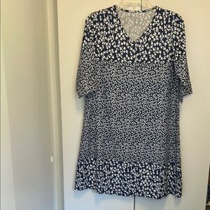 Women’s Denim Blue & White Short Sleeve Print Dress